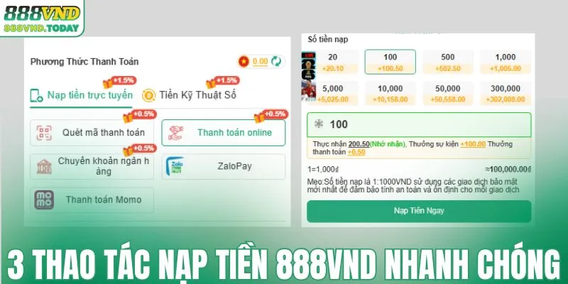 3 Thao tác nạp tiền 888VND nhanh chóng